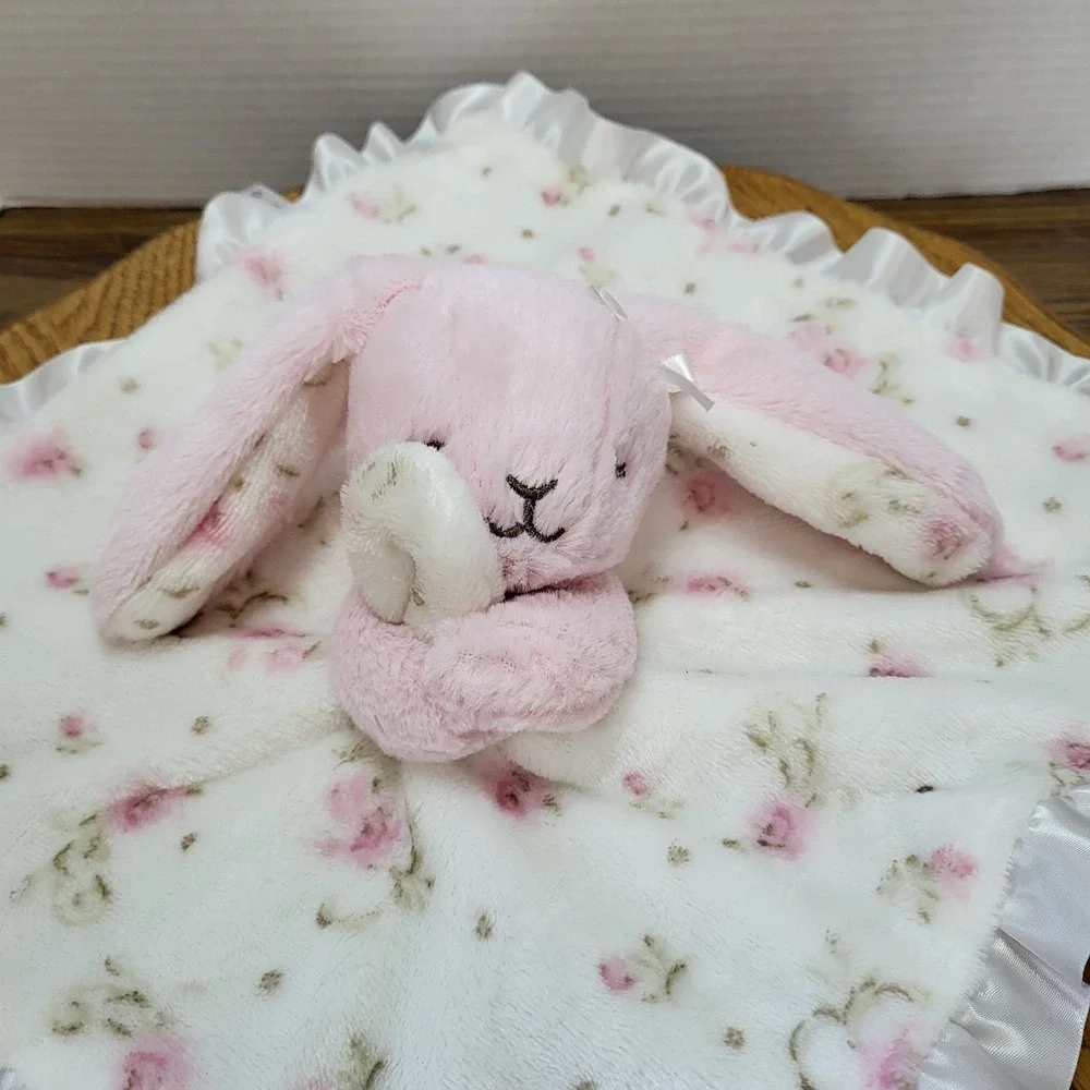 Little Me Lovey Pink Plush Bunny Rabbit Floral Security Snuggle Blanket Rattle